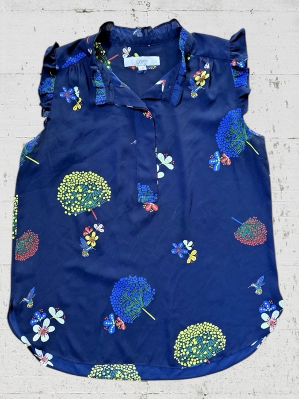 LOFT ANN TAYLOR FLORAL SLEEVELESS RUFFLE EDGE TOP SMALL